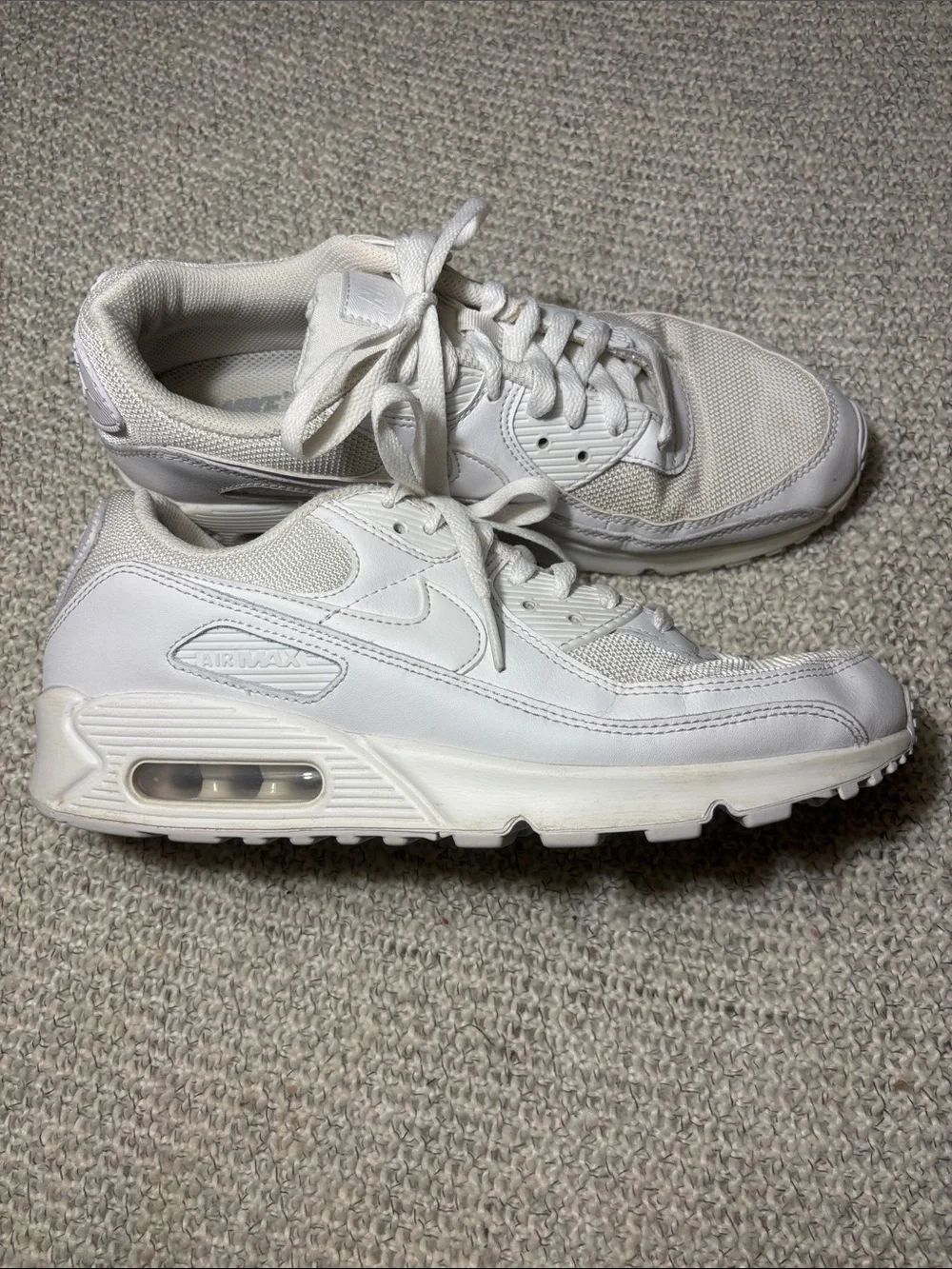 Nike Air Max 90 Triple White Mesh Leather Sneakers - Men's Size 10 CN8490-100